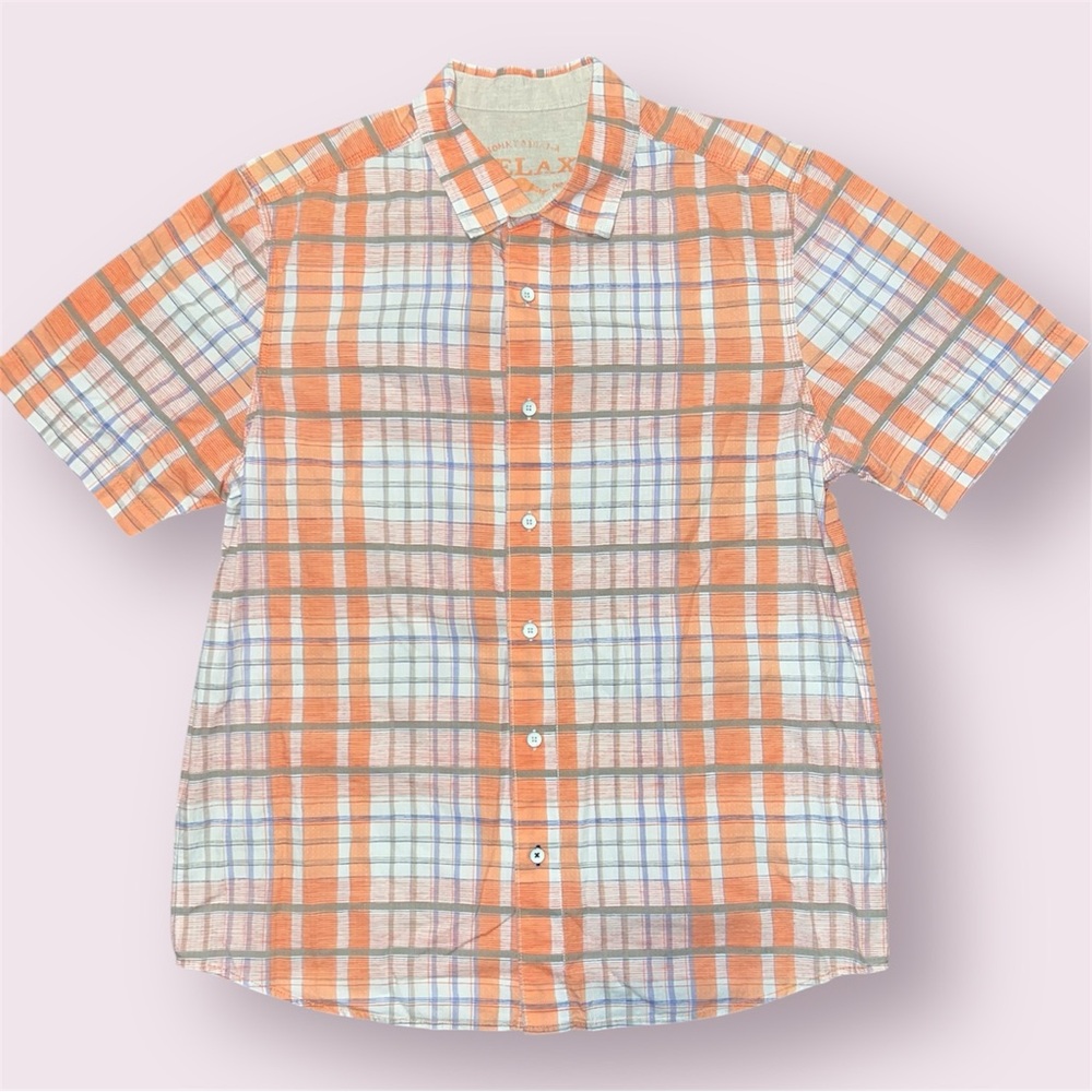 Tommy Bahama Relax Button Down Shirt Men’s Large Orange Plaid